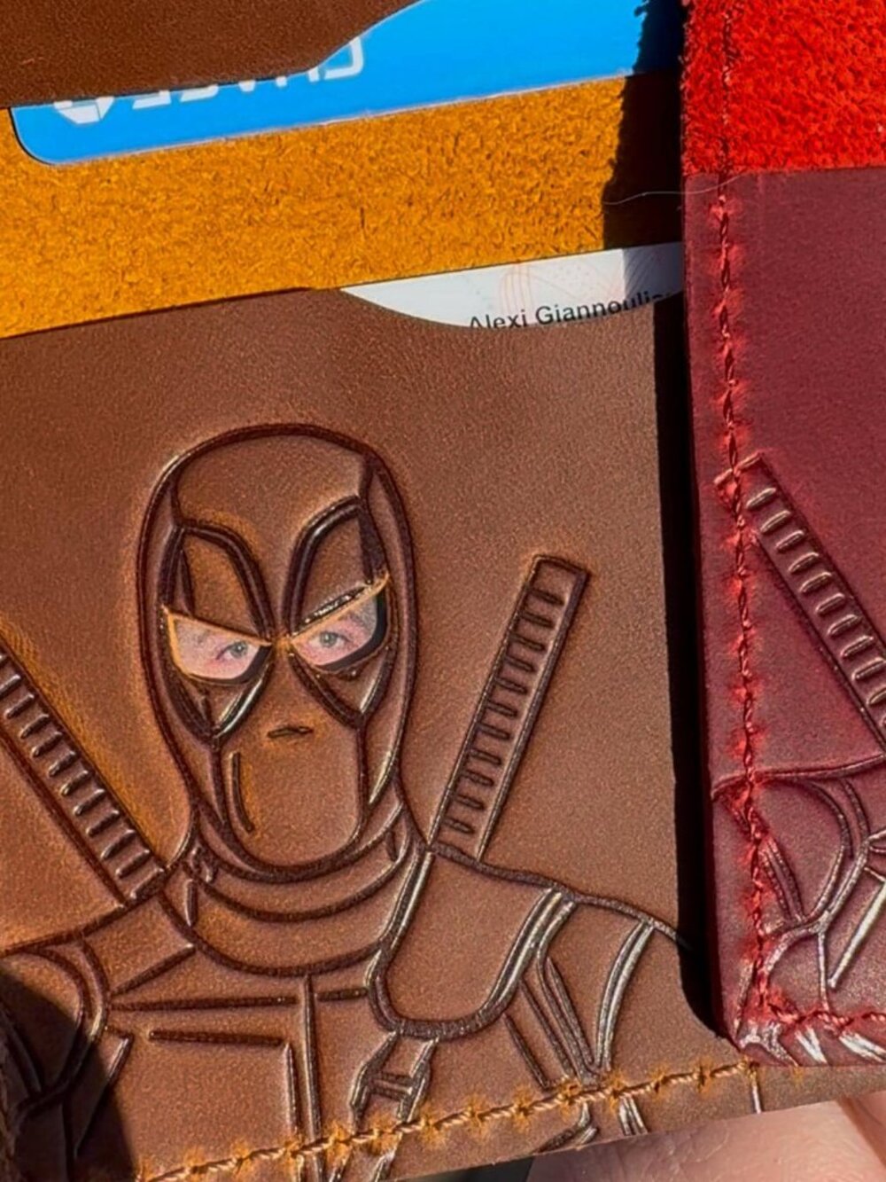 NWB. Real Leather Hero Face Bifold Wallet - Cosplay Comic ID Holder - Picture 6 of 6